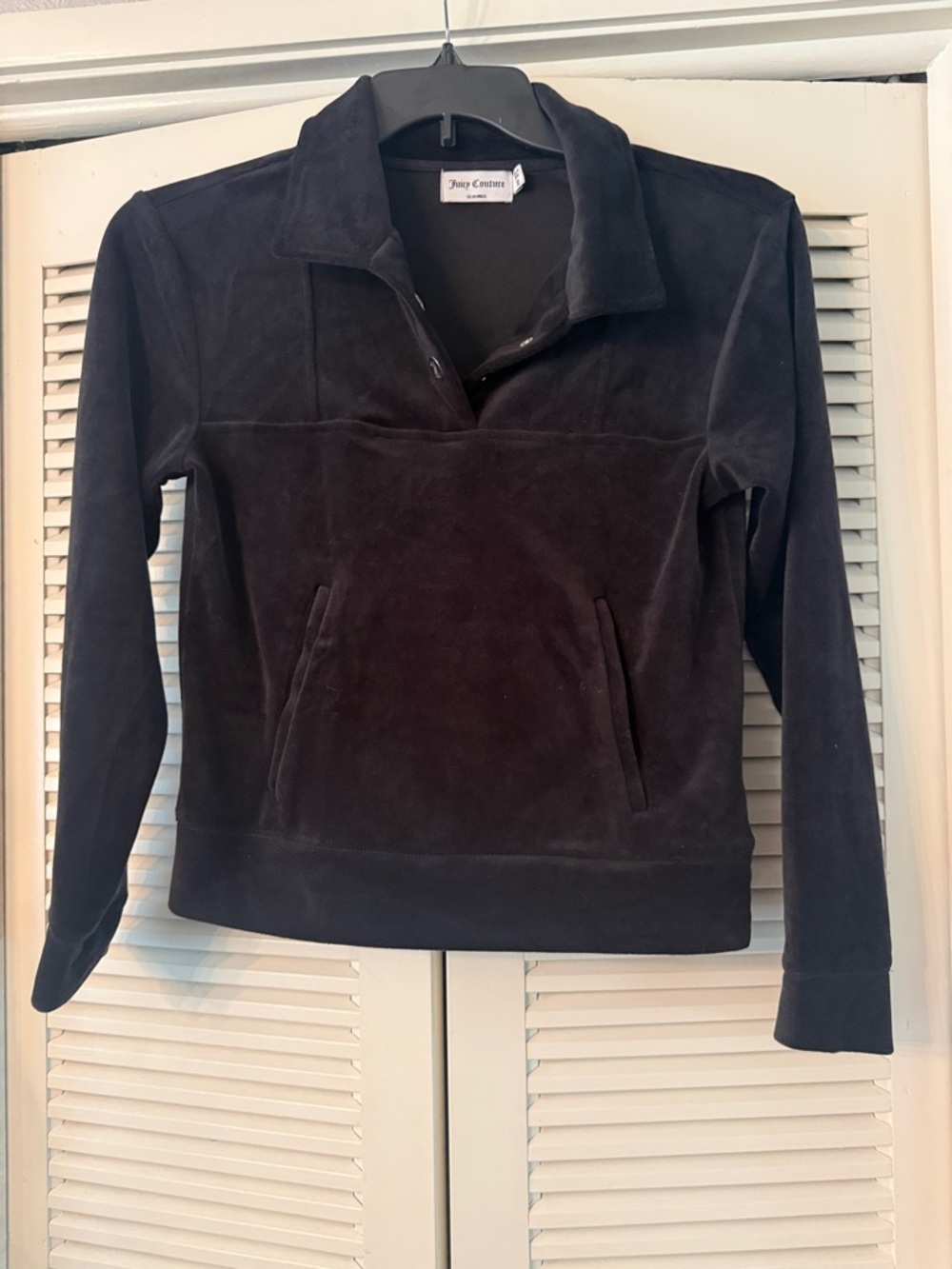 Juicy Couture Black Velour Half-Placket Pullover